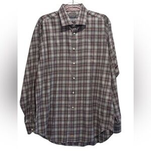 Thomas Dean Men's Blue and Gray Dress Shirt